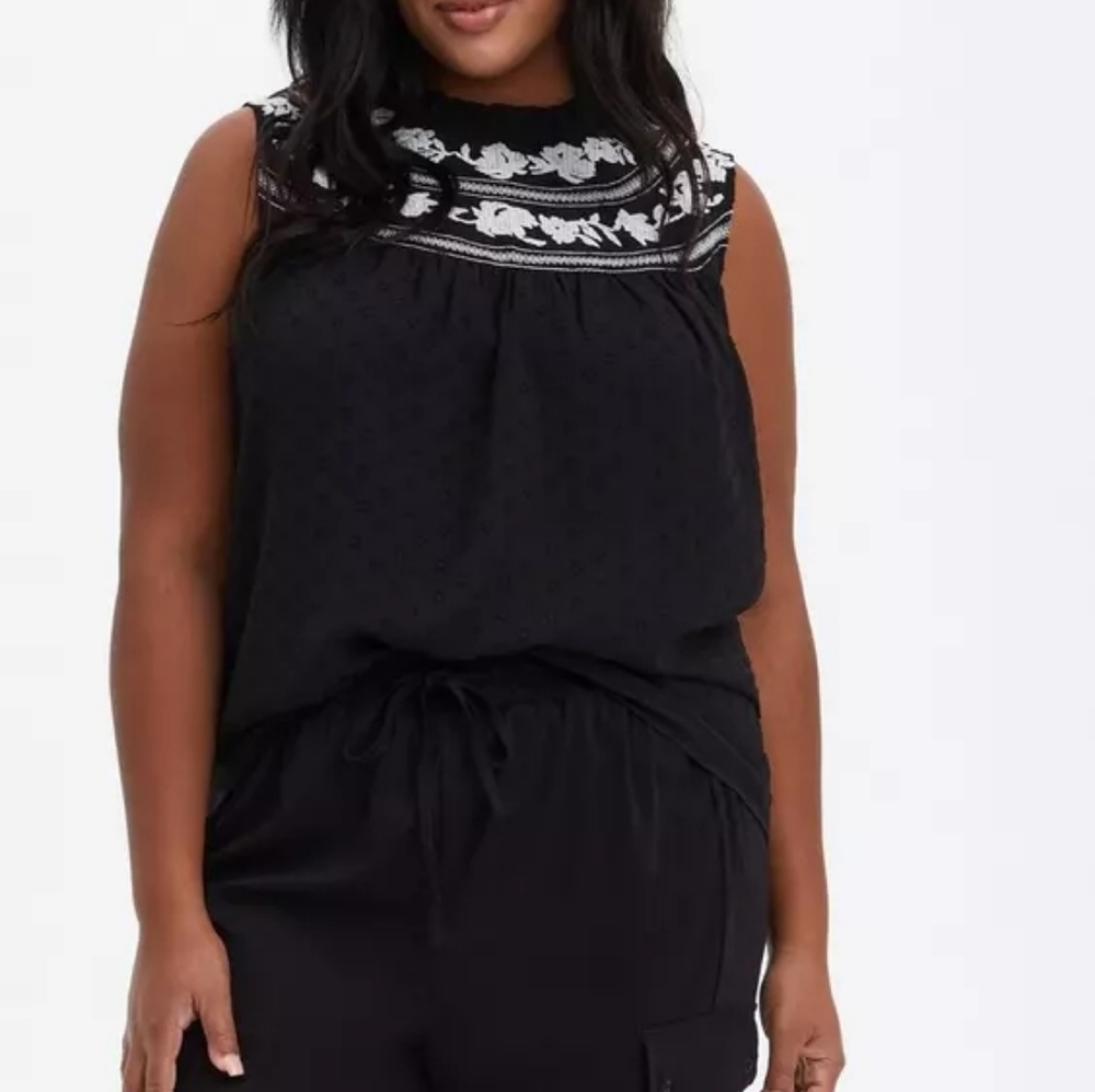 Torrid Chiffon Clip Dot Embroidered Tank Top